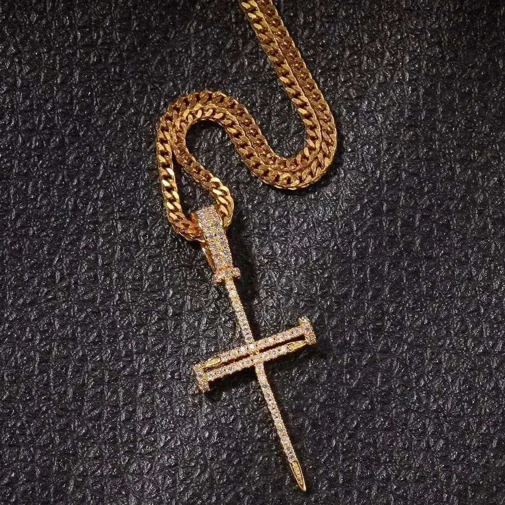 BROOCHITON Necklaces Gold / Cuban chain / 24inch Cross Pendant Hip Hop Necklace For Men