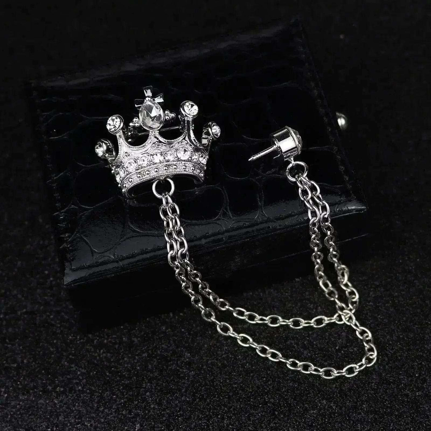 BROOCHITON Brooches Silver Crown Suit Chain Brooch