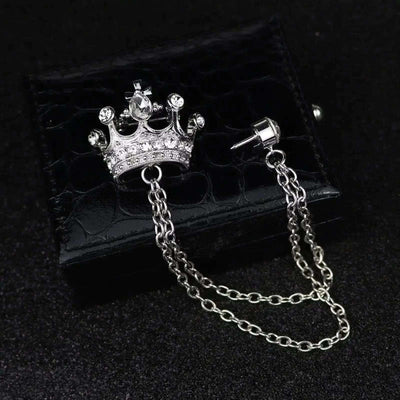 BROOCHITON Brooches Silver Crown Suit Chain Brooch