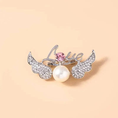 BROOCHITON Brooches silver Crystal Love Angel Wings Brooch top view