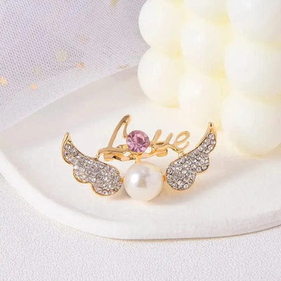 BROOCHITON Brooches gold Crystal Love Angel Wings Brooch in a white plate
