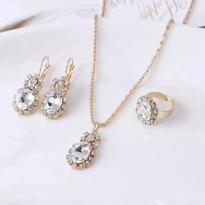 BROOCHITON Necklaces White Crystal Necklace Earrings Ring Set