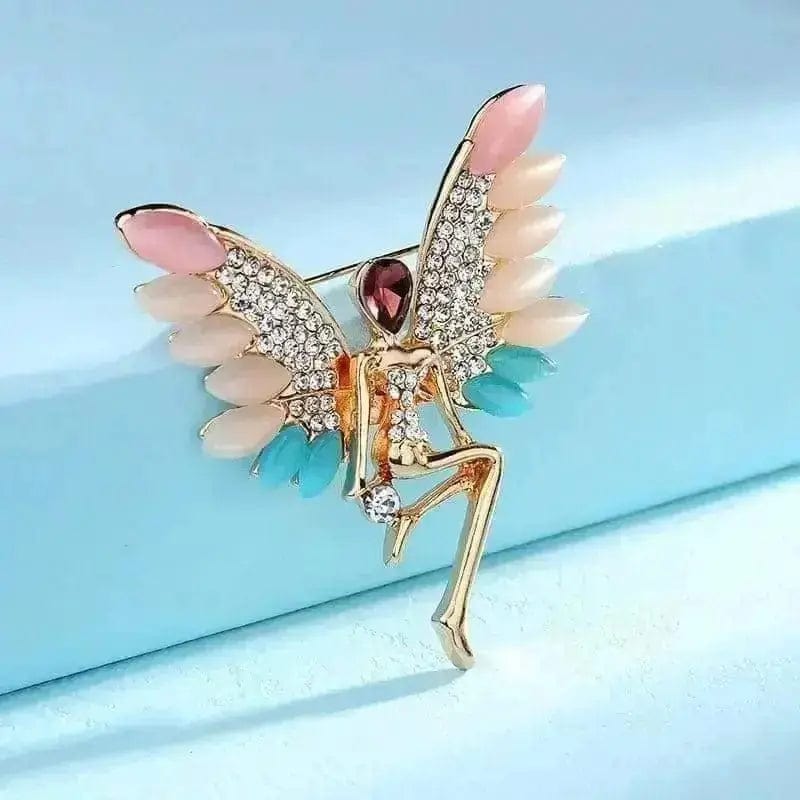 BROOCHITON Brooches B42C color Crystal Opal Angel Wing Brooch
