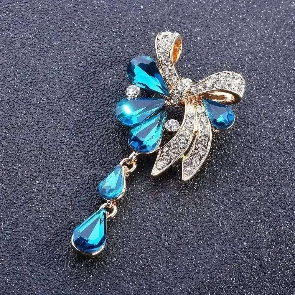BROOCHITON Brooches Blue Crystal Opal Angel Wing Brooch