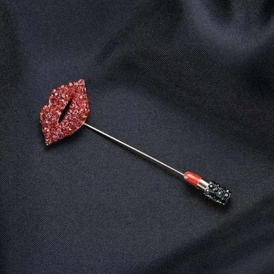 BROOCHITON Brooches As shown Crystal Red Lipstick Brooches