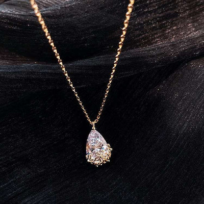 Crystal Water Drop Pendant Necklace close up 