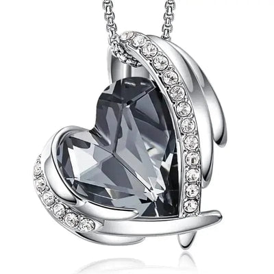 Platinum grey angel heart necklace for women