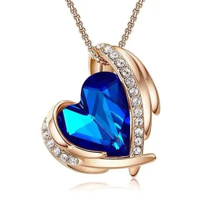 Champagne Gold Blue angel heart necklace for women