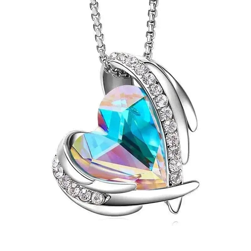 Platinum multicolor angel heart necklace for women