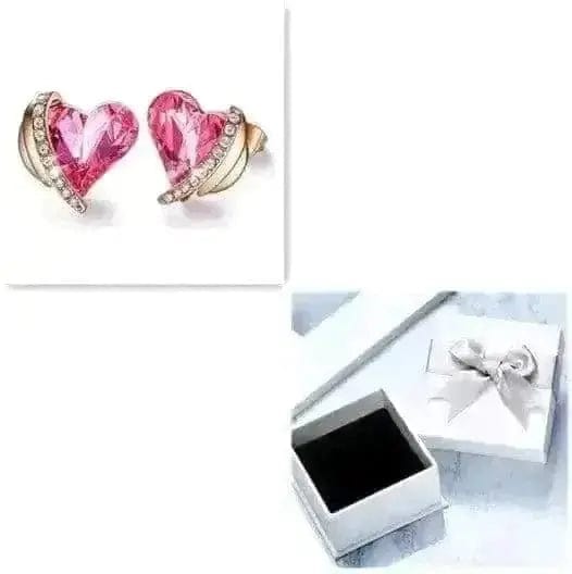 BROOCHITON Necklaces Gold pink Ear Studs box Crystals Angel Pink Heart Necklace