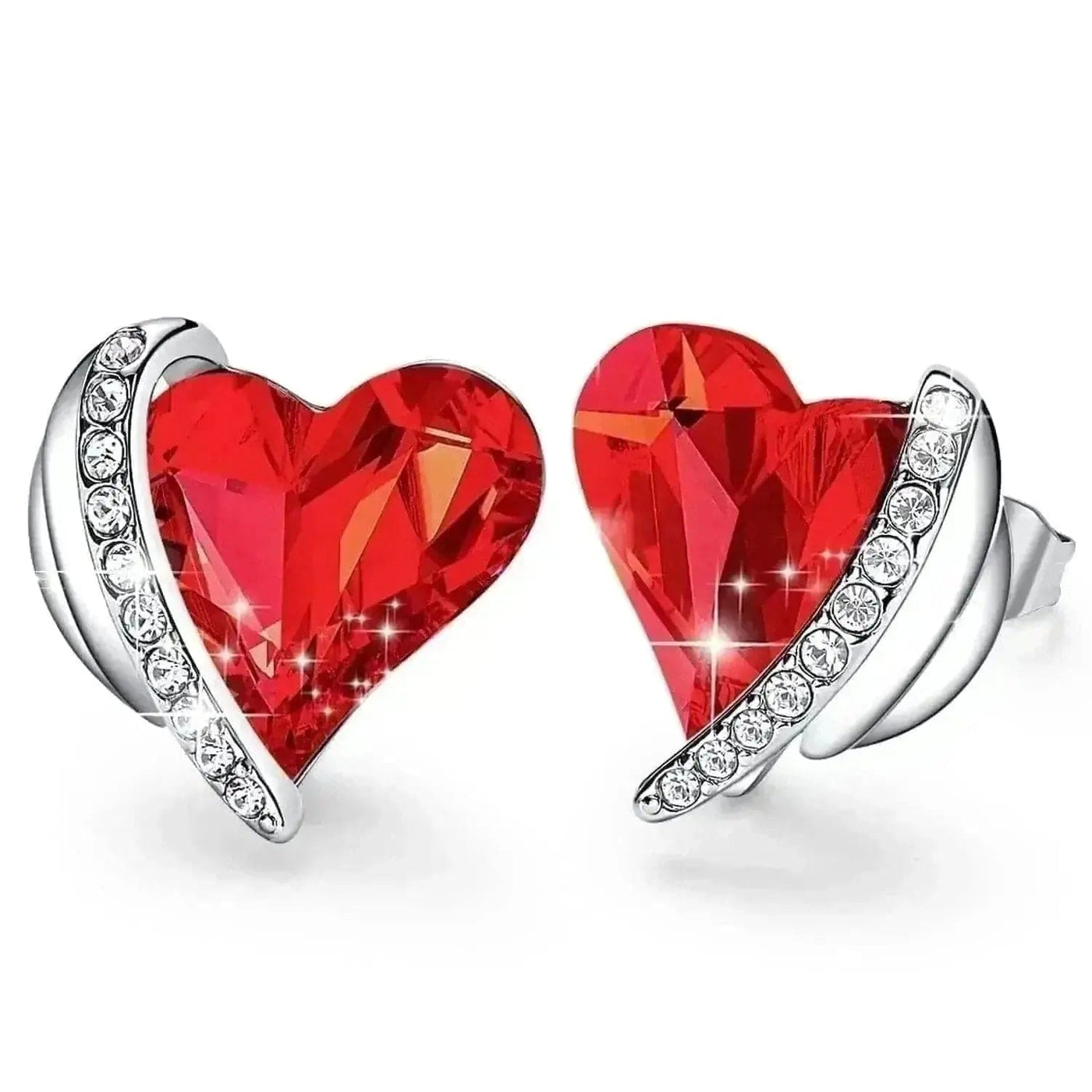 Silver red Earring Studs for  angel heart necklace for women