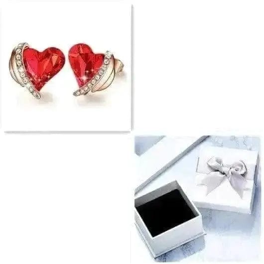 BROOCHITON Necklaces Gold red Ear Studs box Crystals Angel Pink Heart Necklace