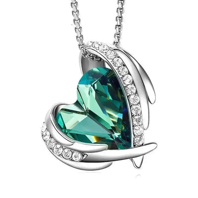 Platinum green angel heart necklace for women
