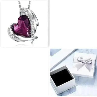 BROOCHITON Necklaces Platinum powder box Crystals Angel Pink Heart Necklace