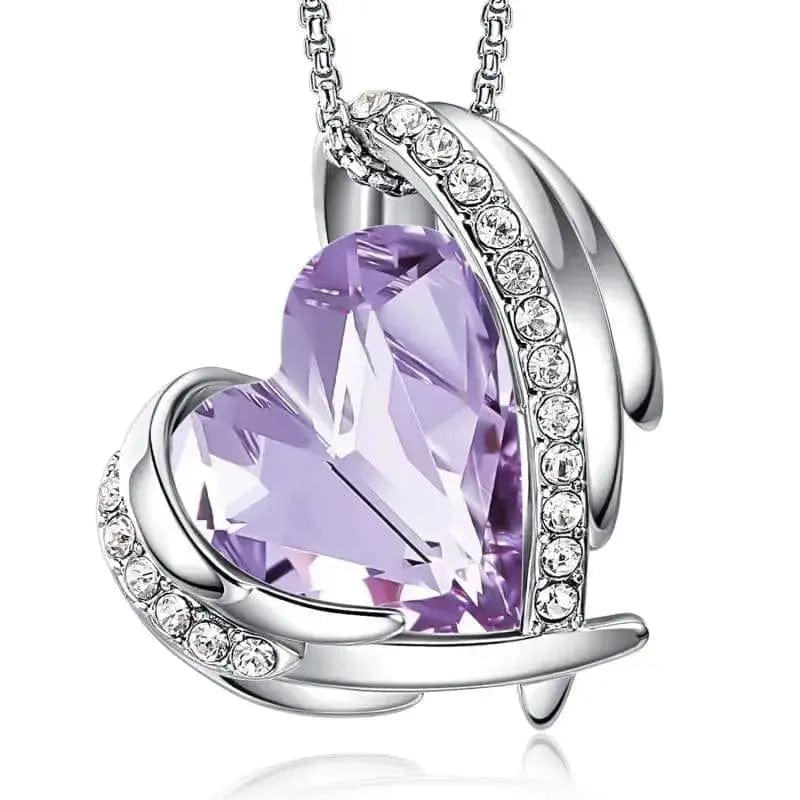 Platinum light purple angel heart necklace for women