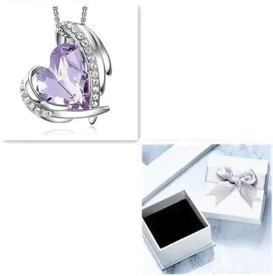 BROOCHITON Necklaces Platinum Purple box Crystals Angel Pink Heart Necklace