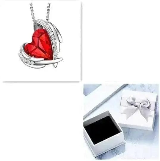BROOCHITON Necklaces Platinum Red box Crystals Angel Pink Heart Necklace