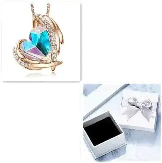 BROOCHITON Necklaces Rose gold color box Crystals Angel Pink Heart Necklace