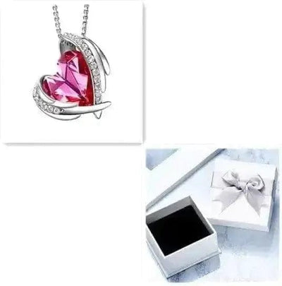 BROOCHITON Necklaces Rose Red box Crystals Angel Pink Heart Necklace