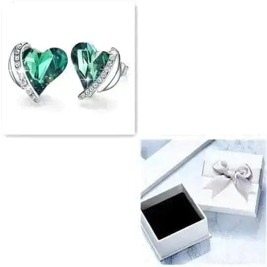 BROOCHITON Necklaces Silver green Ear Studs box Crystals Angel Pink Heart Necklace