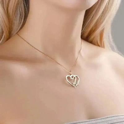 a woman wearing Personalized Heart Name Necklace