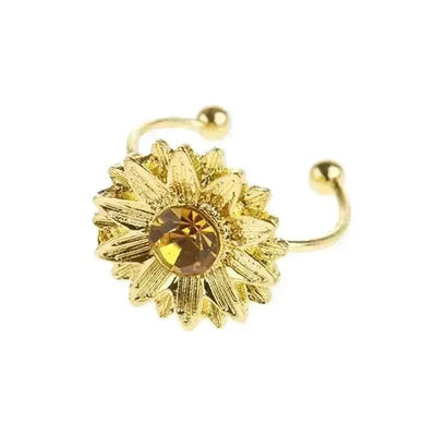 BROOCHITON Ring Gold Daisy Sunflower Zircon Ring