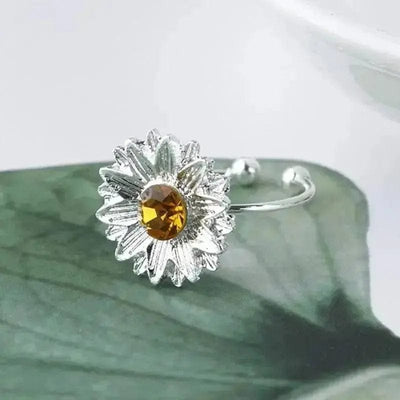 BROOCHITON Ring Silver Daisy Sunflower Zircon Ring