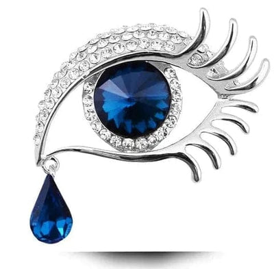 BROOCHITON Brooches Silver + Blue diamond-encrusted tear eye design brooch