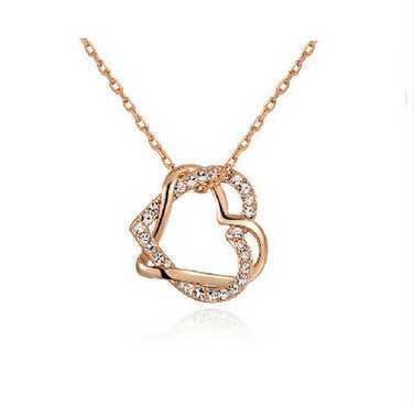 BROOCHITON Necklaces A Golde Diamond Heart Necklace Earring Set