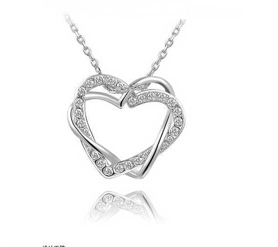 BROOCHITON Necklaces A Sliver Diamond Heart Necklace Earring Set