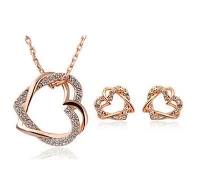 BROOCHITON Necklaces Golden Diamond Heart Necklace Earring Set