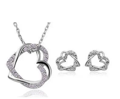 BROOCHITON Necklaces Sliver Diamond Heart Necklace Earring Set