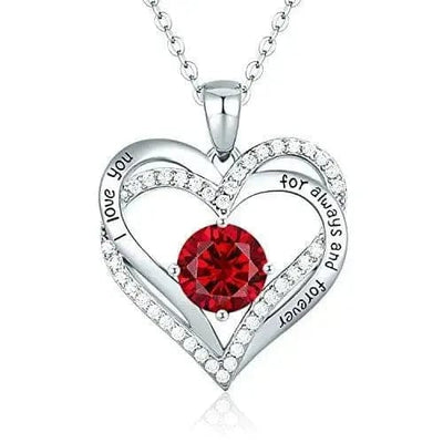 silver red Diamond Zircon Heart Pendant Necklace