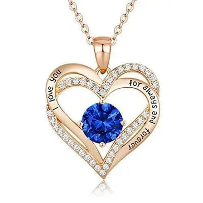 gold blue Diamond Zircon Heart Pendant Necklace