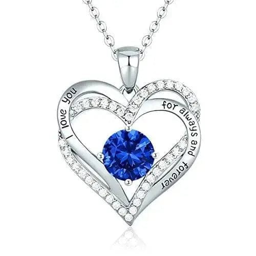 silver blue Diamond Zircon Heart Pendant Necklace