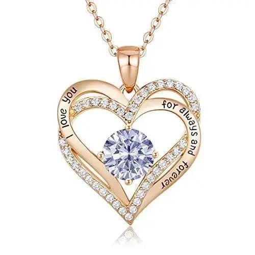 gold lighe blue Diamond Zircon Heart Pendant Necklace