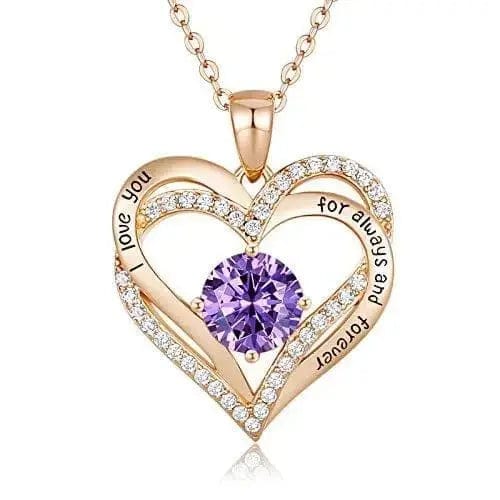 gold purple Diamond Zircon Heart Pendant Necklace