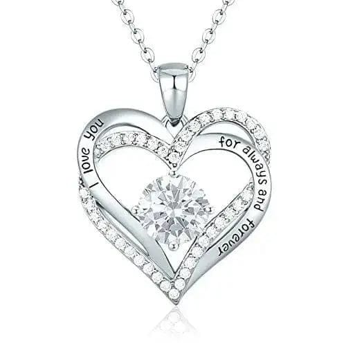 BROOCHITON Necklaces EE Diamond Love Heart Pendant Silver Necklace