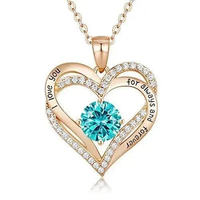 gold sea blue Diamond Zircon Heart Pendant Necklace