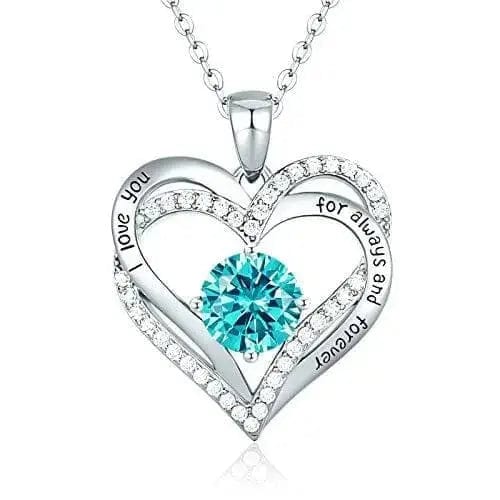 silver sea blue Diamond Zircon Heart Pendant Necklace