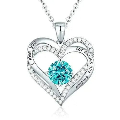 silver sea blue Diamond Zircon Heart Pendant Necklace
