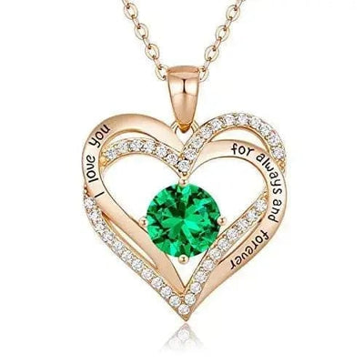 gold green Diamond Zircon Heart Pendant Necklace