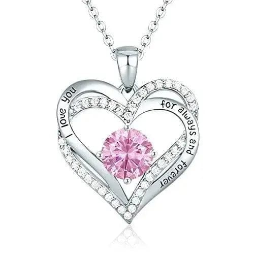 silver pink Diamond Zircon Heart Pendant Necklace