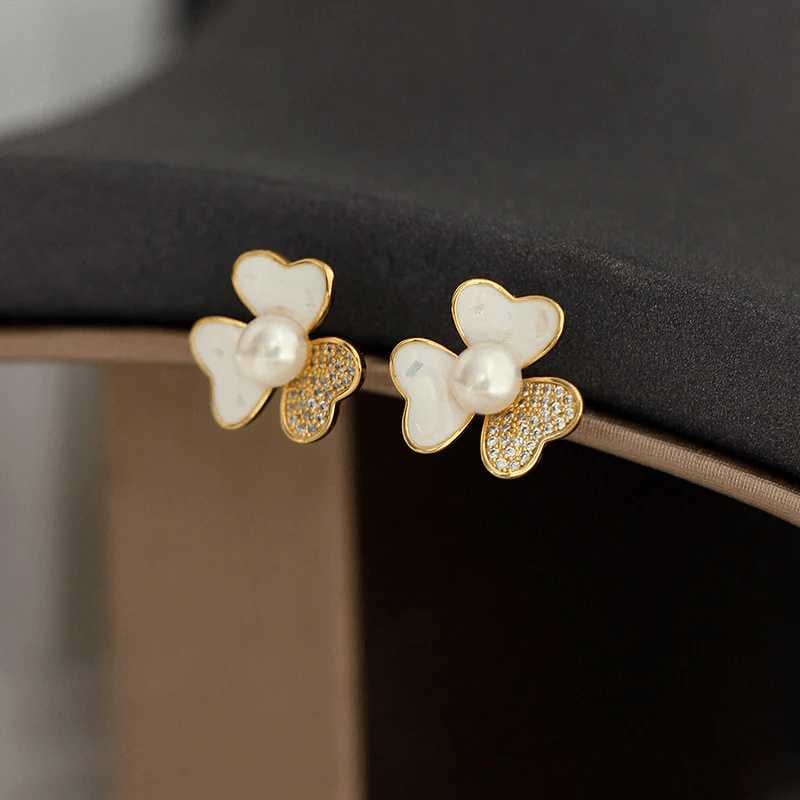 BROOCHITON jewelry Flower Diamond-studded Pearl Earrings
