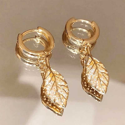 BROOCHITON jewelry Leaf Diamond-studded Pearl Earrings