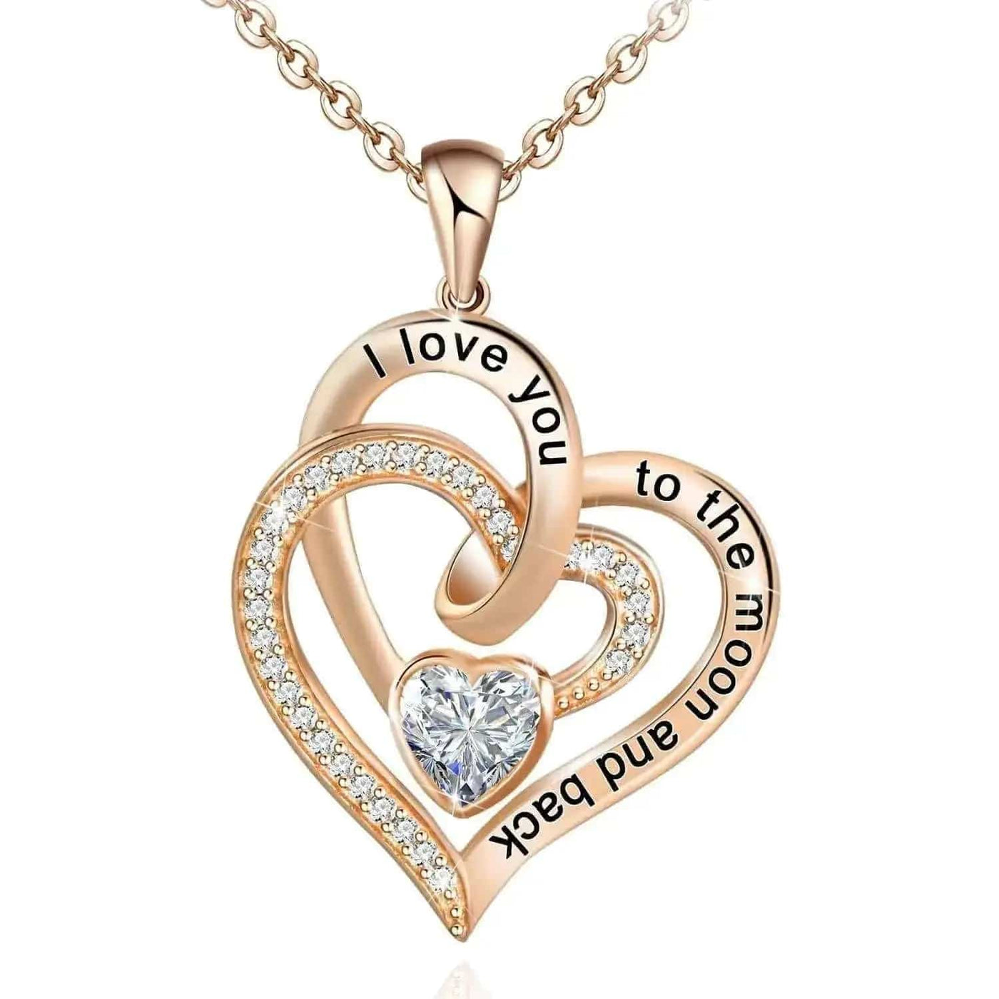 BROOCHITON Necklaces Rose Gold / April Double Heart Diamond Birthstone Necklace