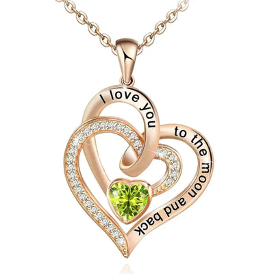 BROOCHITON Necklaces Rose Gold / August Double Heart Diamond Birthstone Necklace