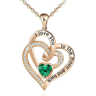 BROOCHITON Necklaces Rose Gold / December Double Heart Diamond Birthstone Necklace