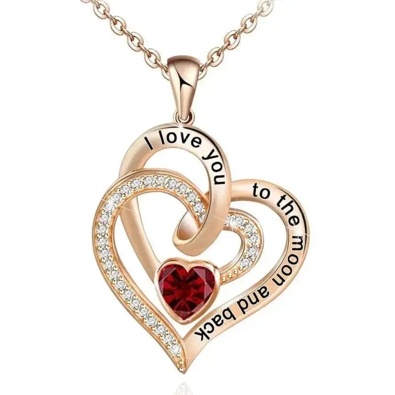 BROOCHITON Necklaces Rose Gold / January Double Heart Diamond Birthstone Necklace
