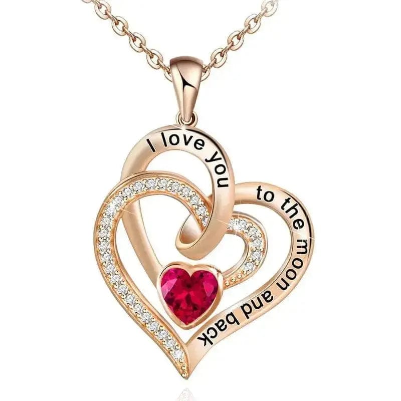 BROOCHITON Necklaces Rose Gold / July Double Heart Diamond Birthstone Necklace